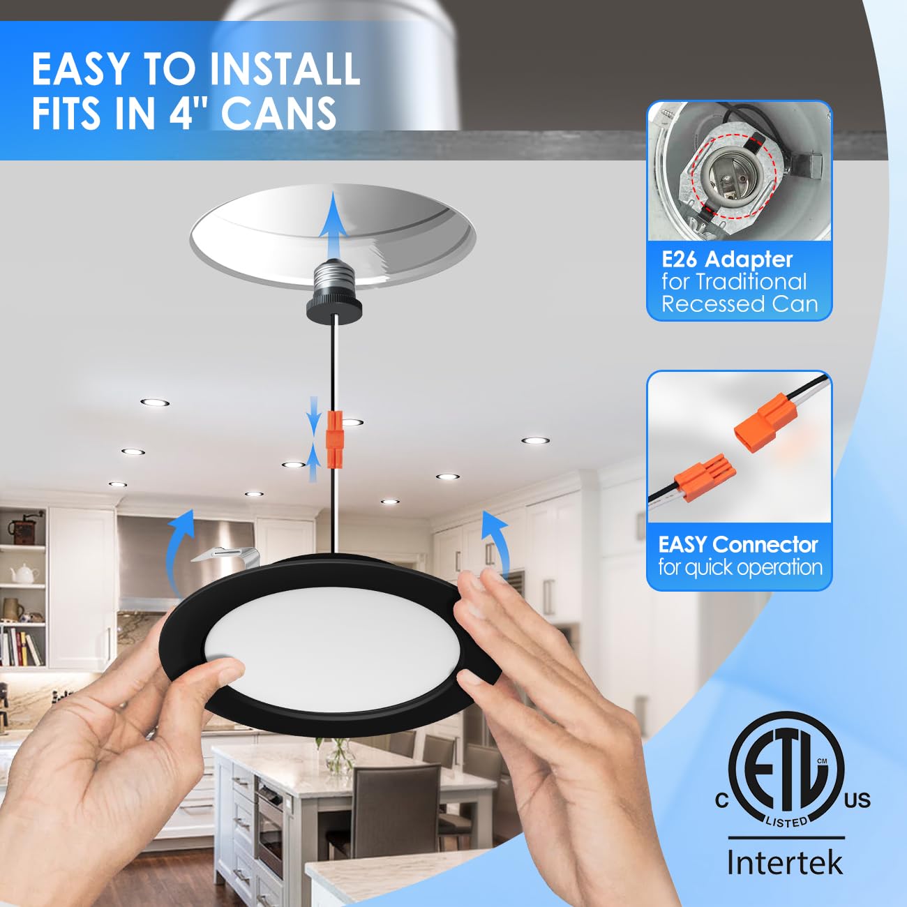 Anwio Recessed Lighting 6 Inch Black  5Cct 9W 1000Lm Flat Retrofit Led Recessed Lights Can Needs  2700/3000/4000/5000/6000K Selectable Can Lights Cri 80+ Dimmable E26 Base Ic Rated & Etl 5 Pack