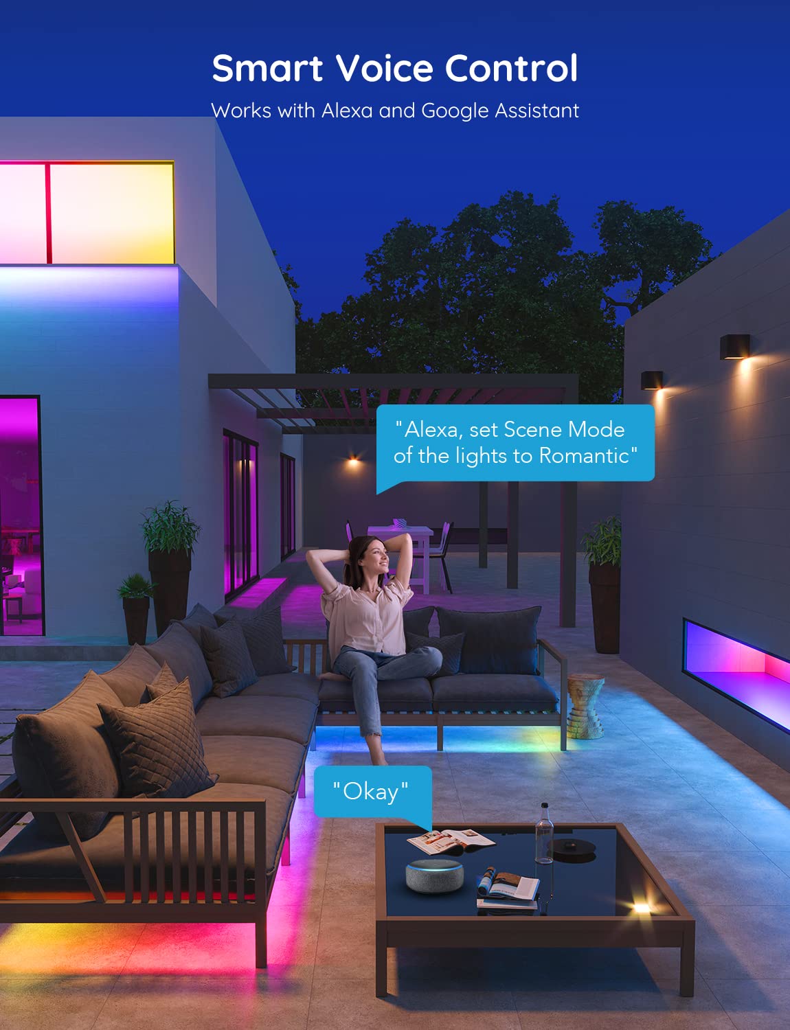 Govee Outdoor LED Strip Lights, 65.6ft RGBIC Waterproof Rope Lights, Smart WiFi, Multicolor, Model H6173