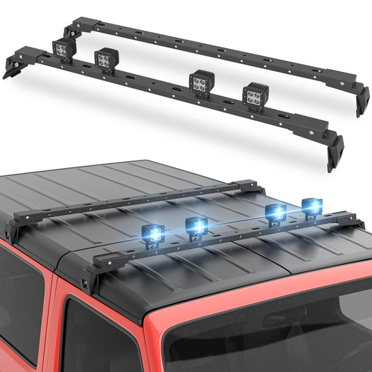 YZONA 400 LBS Roof Rack Cross Bars with 4 Pcs LED Lights Bar Compatible for 2007-2026 Jeep Wrangler JK JKU JL JLU Unlimited & Gladiator JT Hardtop, Roof Rail Crossbars Cargo Carrier Rooftop Luggage