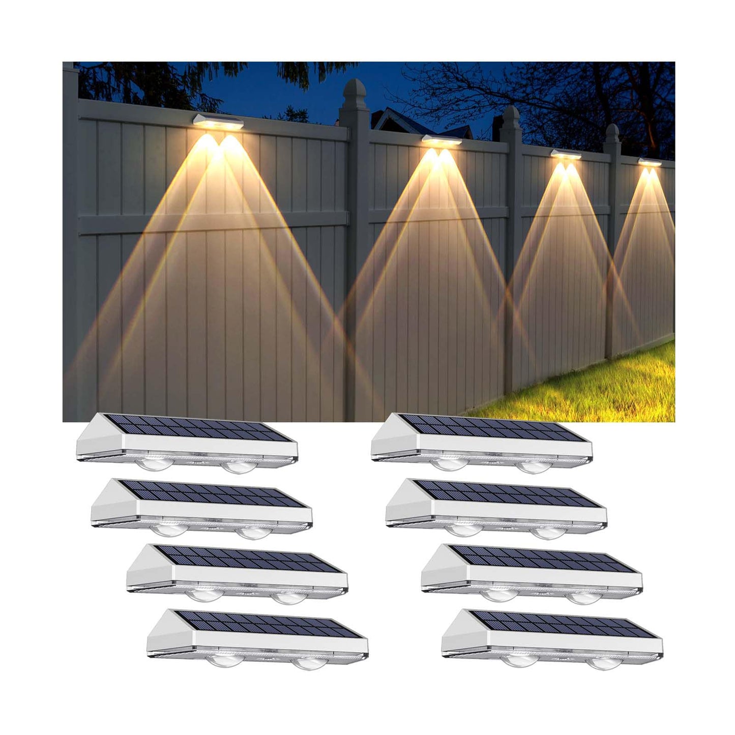 Solar Fence Lights Outdoor - 2700/4000/6000K 3 Modes  Ip65 Waterproof Fence Solar Lights Outdoor  Fence Light Solar Powered For Patio Decor/Railing/Step And Wall - Unique Housewarming Gifts(8 Pack