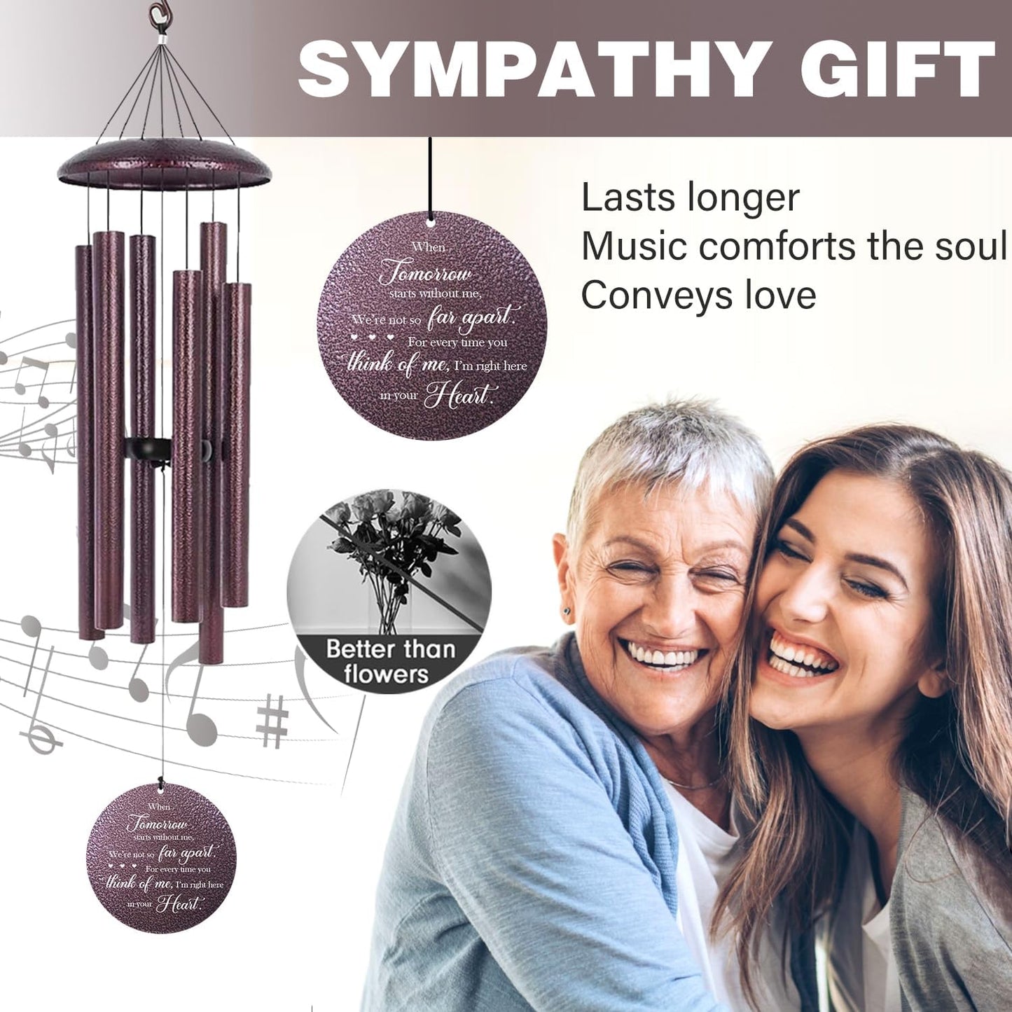ASTARIN 36" Large Deep Tone Personalized Sympathy Wind Chimes, Memorial Wind Chime for Loss of Mother Father Loved One, Tree of Life Bereavement Gifts Decor Outdoor Patio Garden