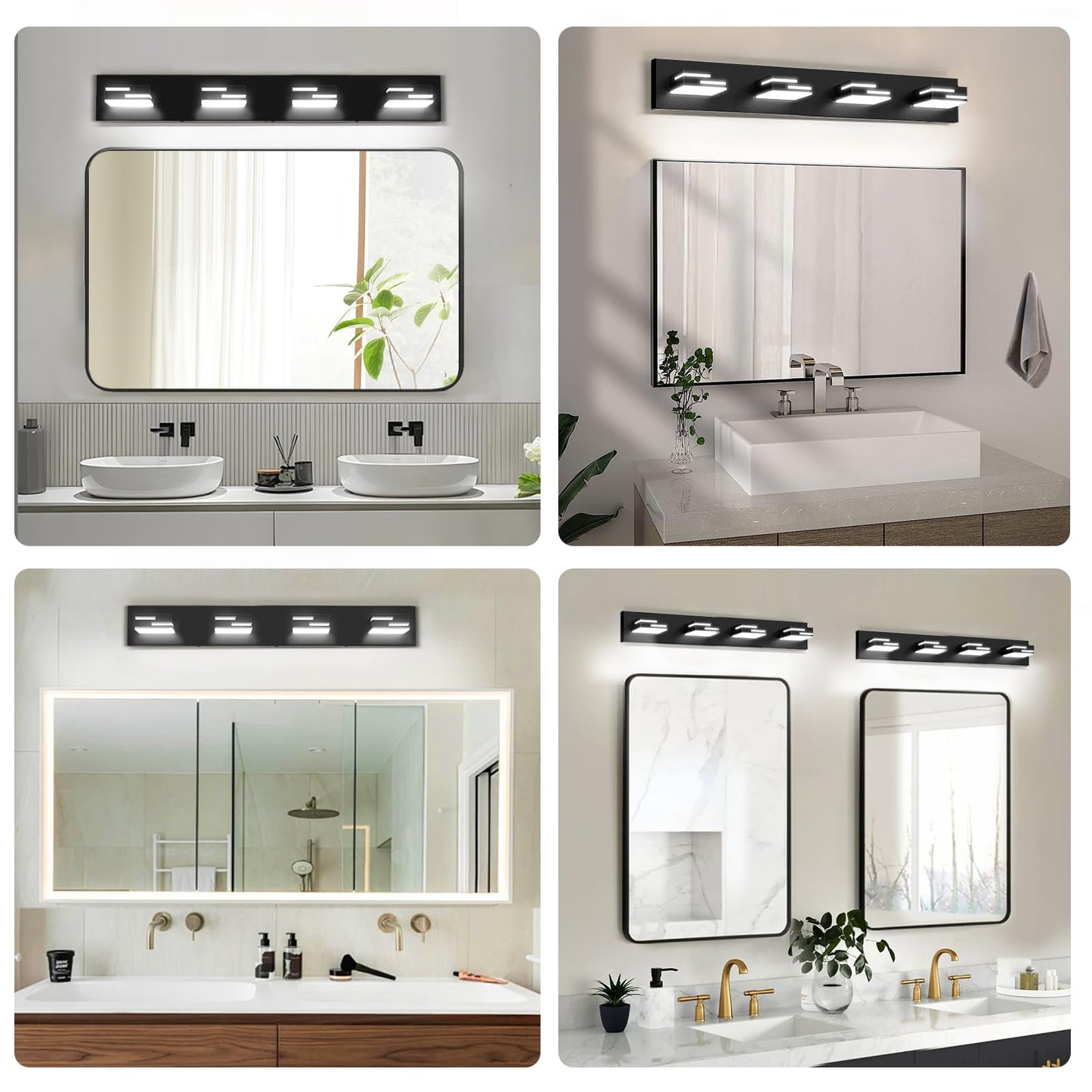 Lkhf Led Modern Bathroom Vanity Light Fixtures 4-Light 28-Inch Dimmable Matte Black Vanity Lights For Bathroom Lighting Fixtures Over Mirror  With 350?Rotatable Acrylic Heads (Cool White 6000K)