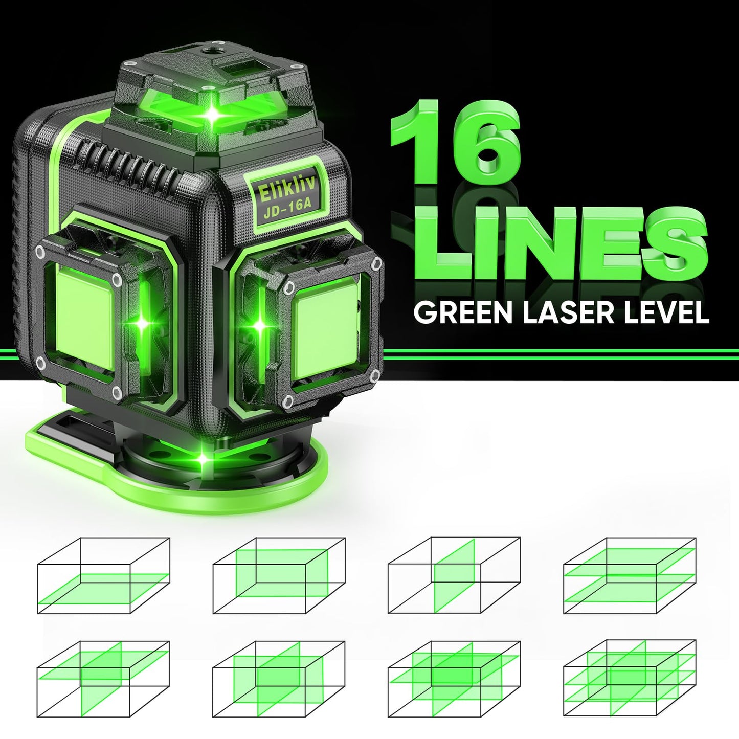 Laser Level 360 Self Leveling with Tripod, Elikliv 4D Laser Level, 165Ft Green Laser Level Lines Tool, 4x360° Cross Line Laser for Construction, Picture Hanging, Floor Tile, Renovation