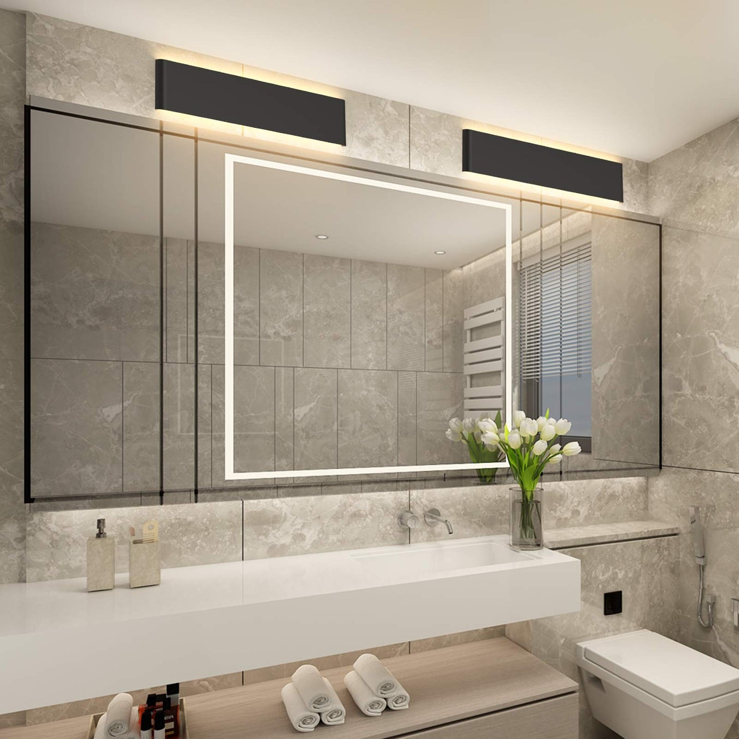 Aipsun LED Wall Sconce, 20W, 24in, Aluminum, Warm Light, Model Ca-A065-61-BL-3000K, Indoor Vanity Bar Light, Modern Design
