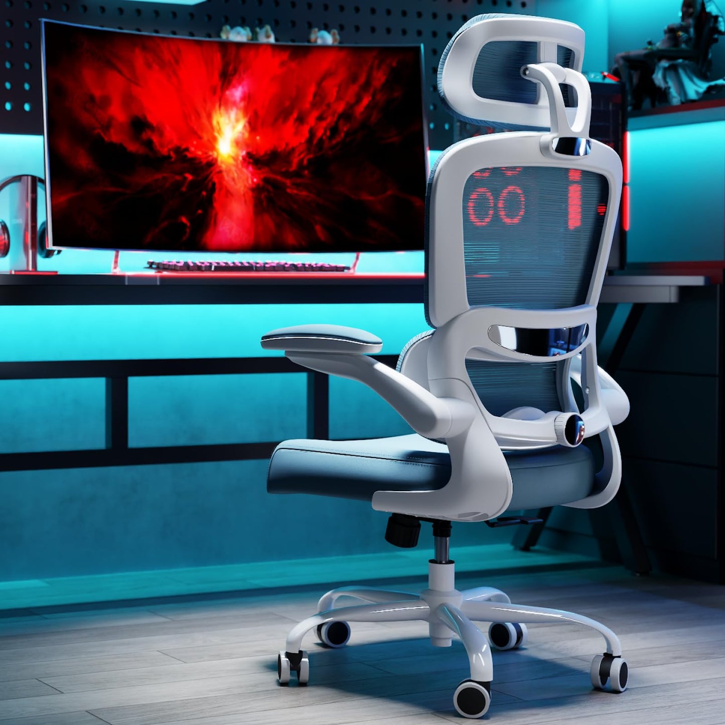 TRALT Office Chair Ergonomic Desk Chair, 330 LBS Home Mesh Office Desk Chairs with Wheels, Comfortable Gaming Chair, High Back Office Chair for Long Hours (Sky Blue)