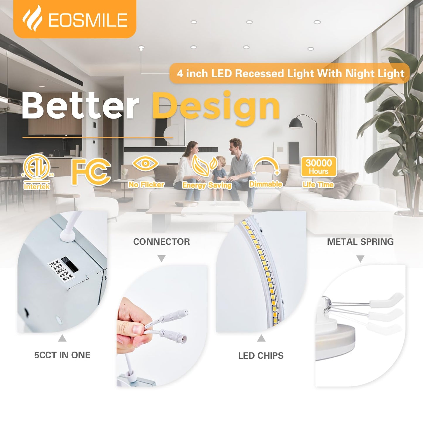 Eosmile 12 Pack  Black Recessed Lighting With 4 Inch Night Light Canless Ultra Thin Wafer Downlight Pot Indoor Exterior Soffit 2700K-5000K Selectable  9W  120V  750Lm  Dimmable  Etl Fcc