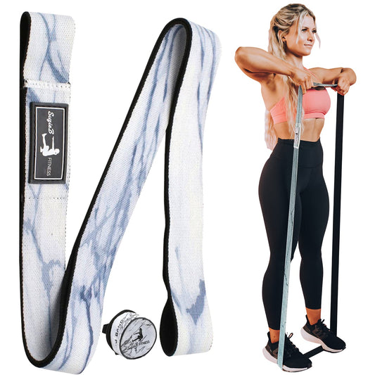 SuzieB Fitness Long Band for Women, Workout Legs, Shoulders, Arms and More - Light/Medium and Medium/Heavy Resistance in Tan and Black Cheetah, White and Black Marble, Dark Pink and Navy Tie Dye and Rainbow