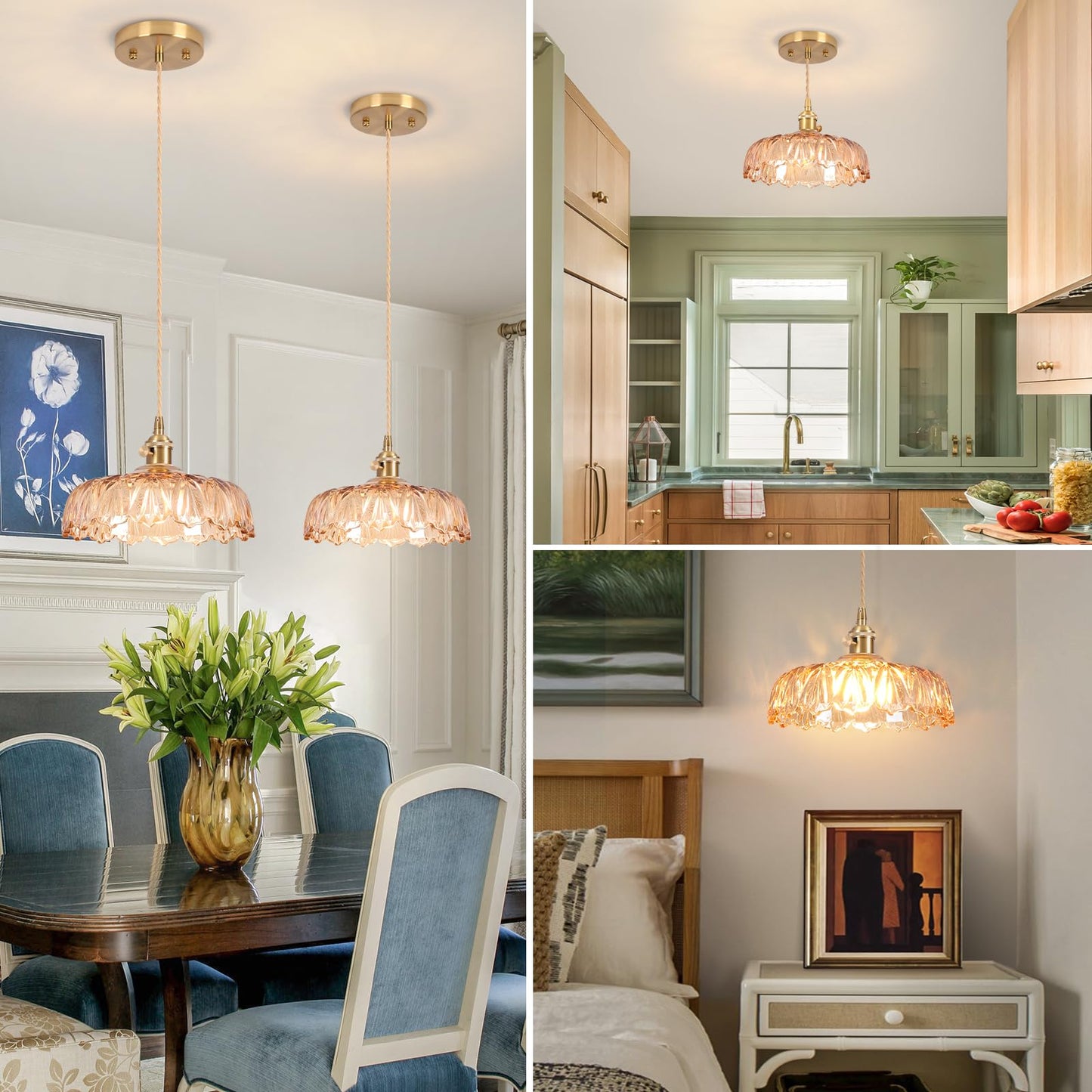 Battery Operated Pendant Light Vintage Light Fixtures 2500Mah 9.4In Rgb Light Bulb Amber Modern Chandelier With Remote Control Wireless Adjustable Rechargeable Chandelier For Kitchen Island 1Light