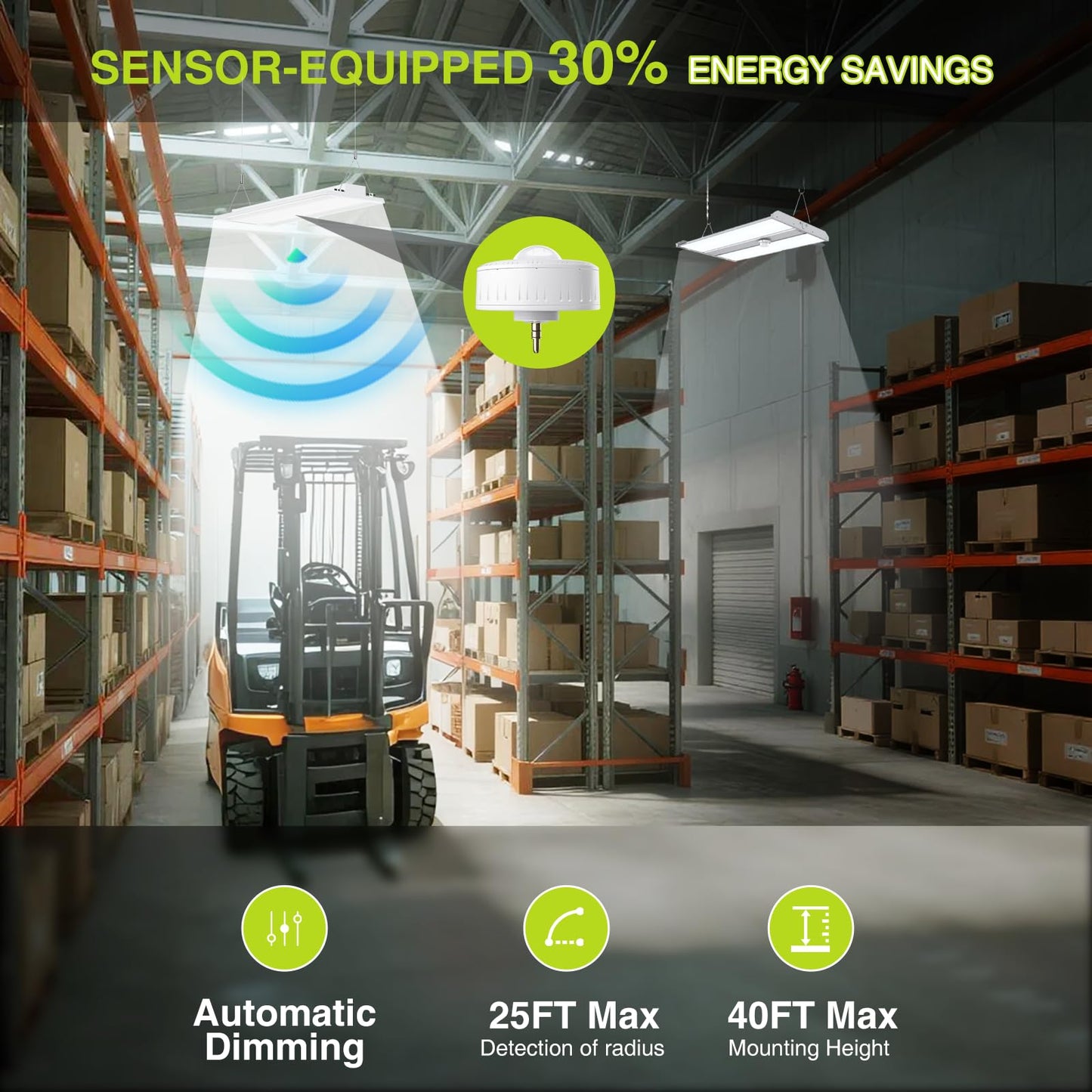 Led Linear High Bay Shop Light With Motion Sensor 300W  Larger Central Lighting Area  45000Lm  120-277V  0-10V  5000K  Commercial Linear High Bay Led Shop Lights For Warehouse Industrial Garage   Ul