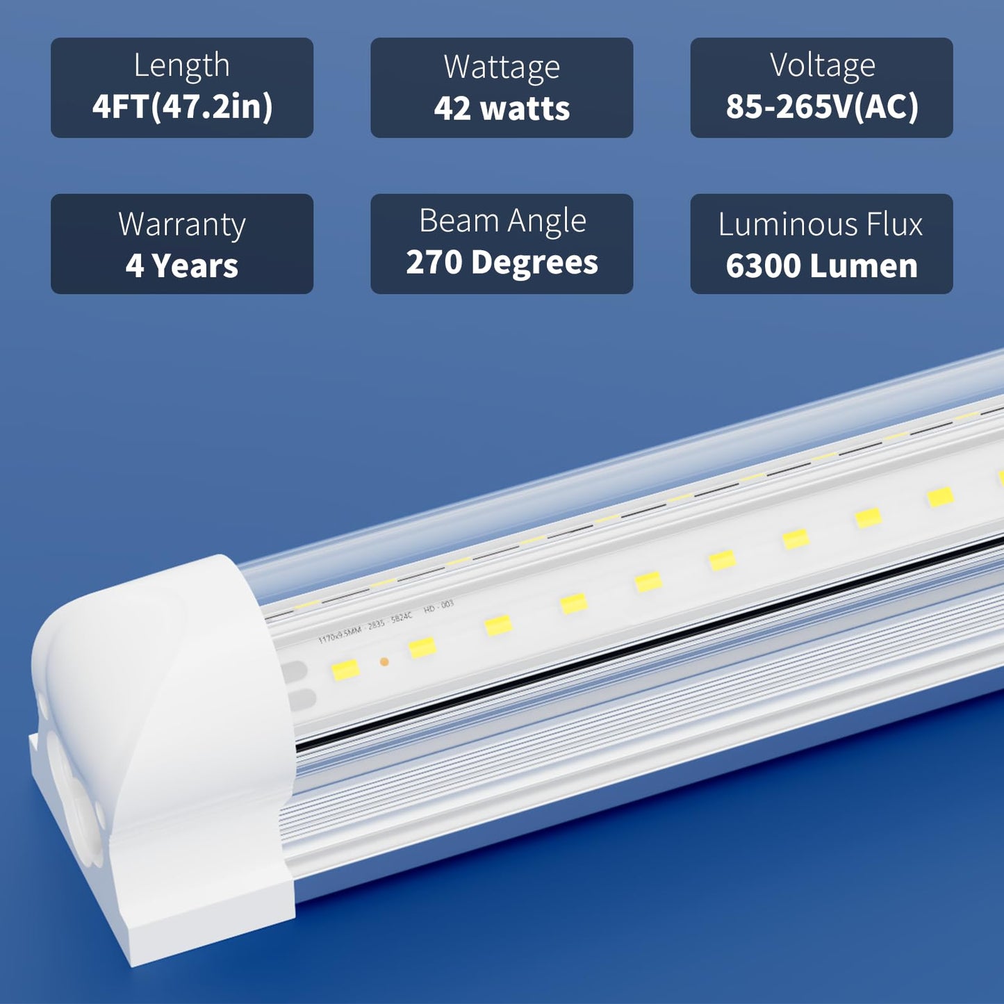 Suslum 4-Pack T8 Led Shop Light 4Ft  42W 6300 Lumen 6000K Cool White  4 Years Warranty  Linkable And Plug And Play Lights For Garage Ceiling Workshop Commercial Lighting