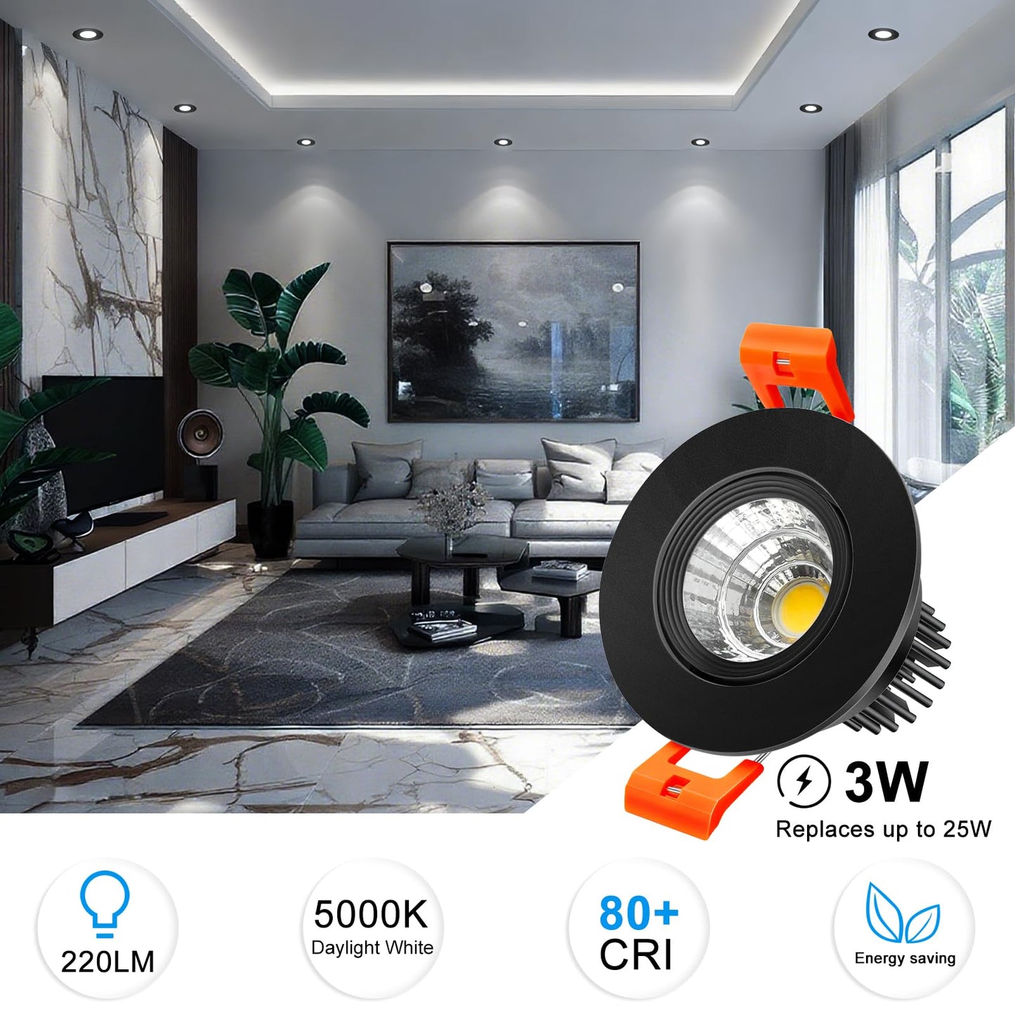 Inshareplus 2 Inch Led Downlight  3W Recessed Lighting 220Lm Cob Dimmable  5000K Daylight White  Cri80  Black Trim  Ceiling Lights With Led Driver  20 Pack