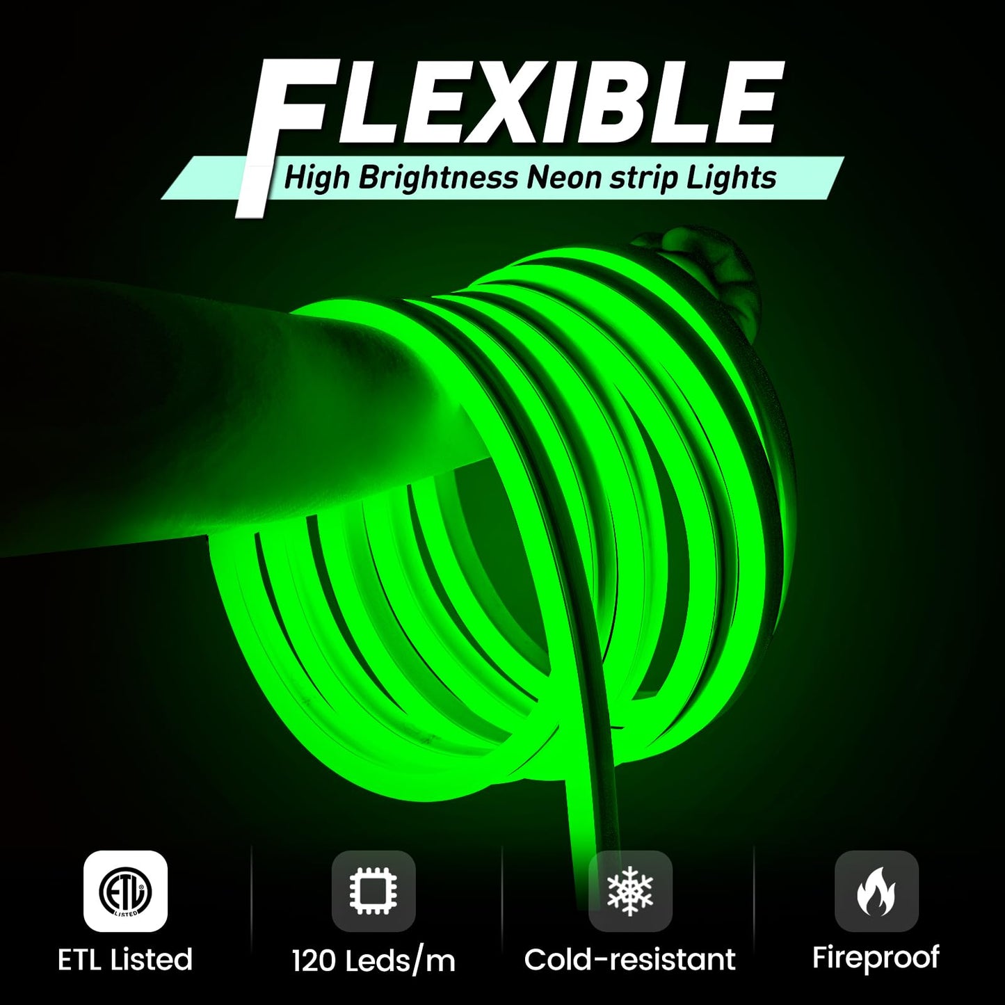 Gzbtech Flexible Led Neon Rope Lights 16.4Ft Ac 110-120V Waterproof Strip Light  120 Leds/M Cuttable Connectable Neon Lighting For Indoor Outdoor Home Decor/Commercial Building Use-Green 5M