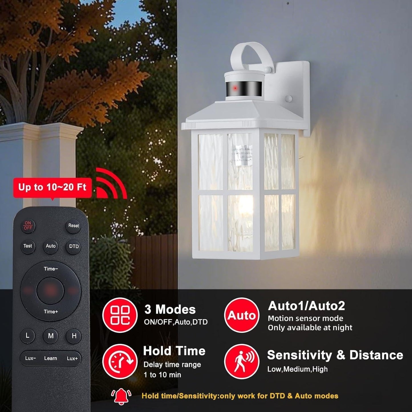 Yjxgdil Porch Lights Outdoor With Remote Control: Motion Sensor Exterior Lighting Fixtures Intelligent 3 Lighting Modes Outdoor Wall Lights Sconce Lights For House Patio Front Door Garage