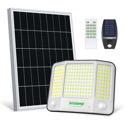 Intelamp Solar Flood Lights Outdoor Waterproof  20000Mah 4000Lm Linkable Dual Motion Sensor Security Floodlight Exterior With Remote 16.4 Ft Cable  2-12H Dusk To Dawn Spots Lighting Outside