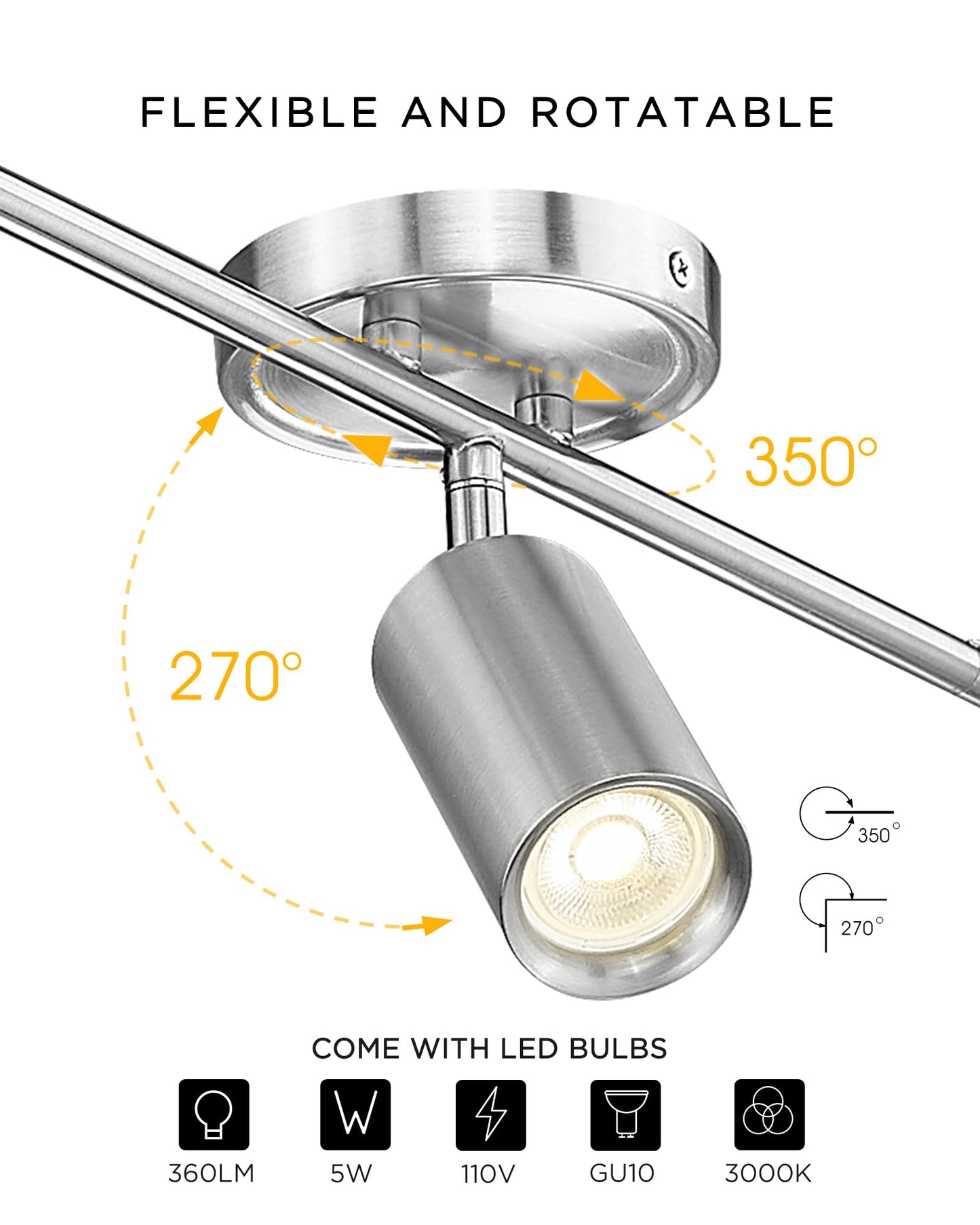 Femila 3000K Led Track Lighting  53 Modern Track Lighting Kit  Come With Bulbs  Brushed Nickel Finish  Gu10 Base  4Fs84Tl-6 Bn