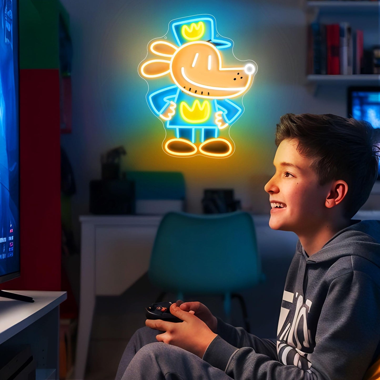 Officially Licensed Dog Man Neon Sign  Neon Signs For Wall Decor  Uv Printing Led Light Sign  Kids Room  Game Room  Party  Birthday/Christmas Gift For Dog Man New Movie Lovers & Fans