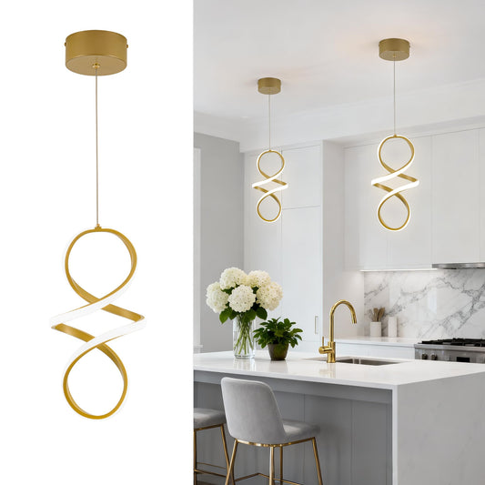 Mayna Spiral Kitchen Pendant Lighting  4000K Modern Led Pendant Light Fixture  18W Adjustable Height Island Light Fixture For Kitchen Bedroom Kitchen Island Cafe  1 Pack (Gold)