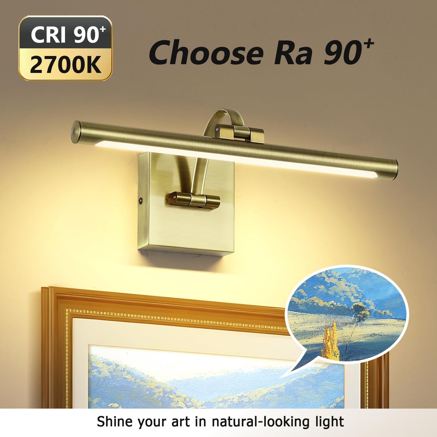 Desoop Picture Lights For Wall Hard-Wired Antique Bronze Picture Lighting Dimmable Art Light Led Gallery Lighting For Wall Portrait Artwork 15.75 Inch 7W 2700K