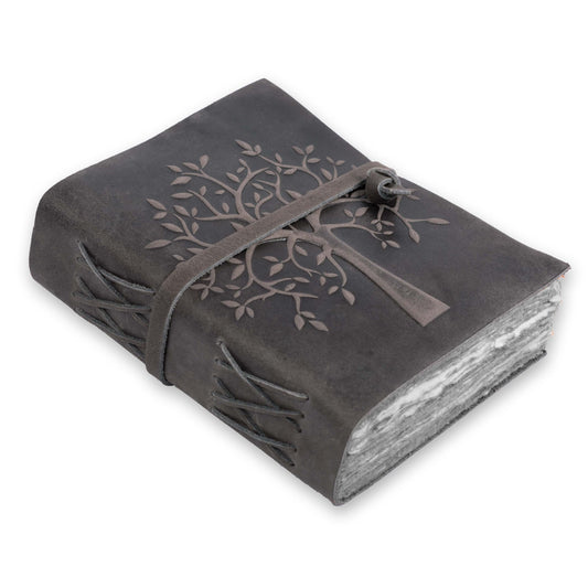 LEATHER VILLAGE Tree of Life Journal - 6 X 4 (A6) inches - Rustic Brown - 200 Antique Deckle Edge Handmade Paper – Book of Shadows - Vintage Leather Bound Journal for Women & Men
