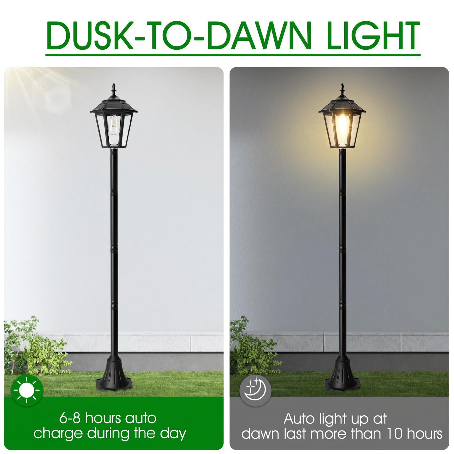 Eyrosa 66 Metal Solar Lamp Post Light 50 Lumens  2 Pack Solar Pole Light Outdoor Waterproof  Post Lighting Outside For Porch Yard Driveway Garden Patio Decor