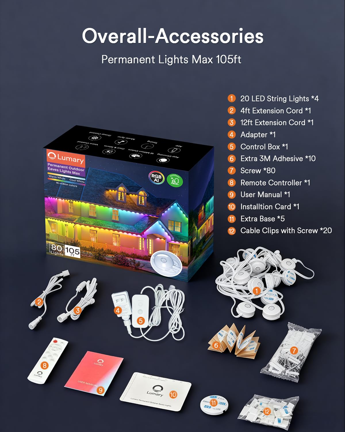 Lumary Permanent Outdoor Lights Max  105Ft With 80 Led Eave Lights 4800Lm  Rgbaicw Smart Outdoor Lighting Ip67 Waterproof  Scene Modes For Daily And Accent Lighting  Works With Alexa/Google Assistant