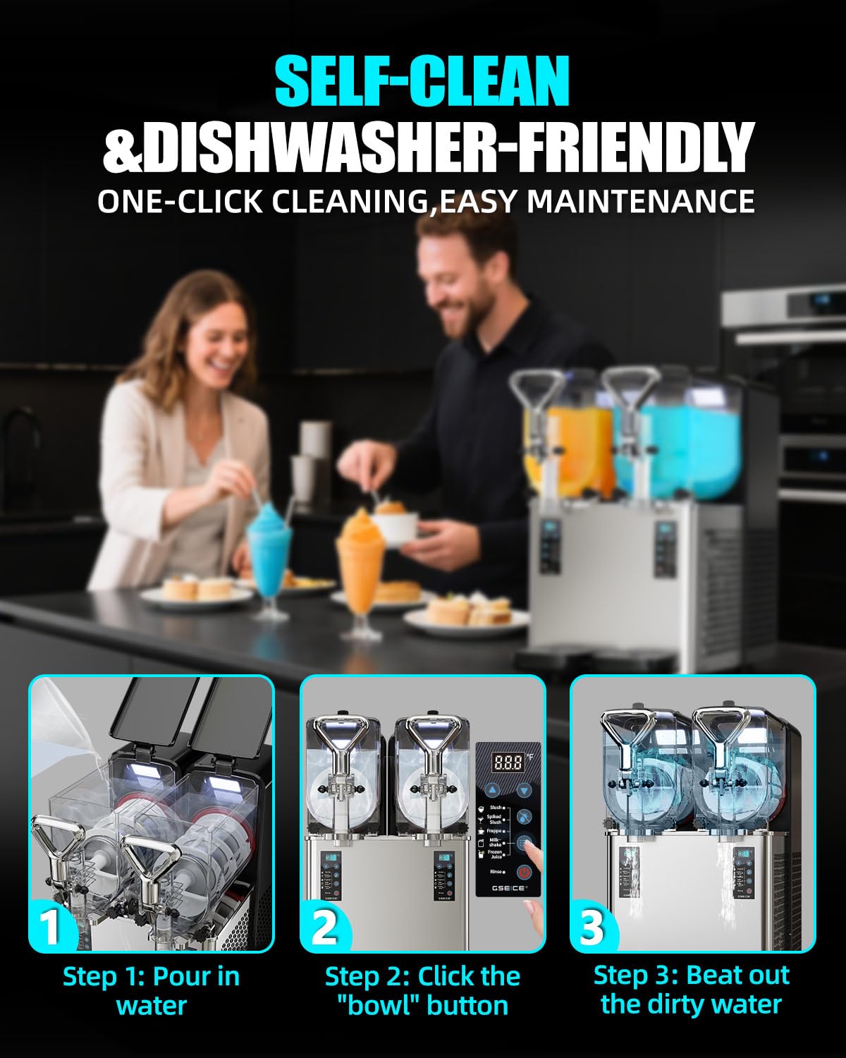 GSEICE Slushy Machine for Home, 1.6 Gallons Slushie Machine for Commercial & Home Use, 500W High Power Ice-Free Margarita Machine for Parties/Bars, Frozen Drink Machine with Quick Cooling System