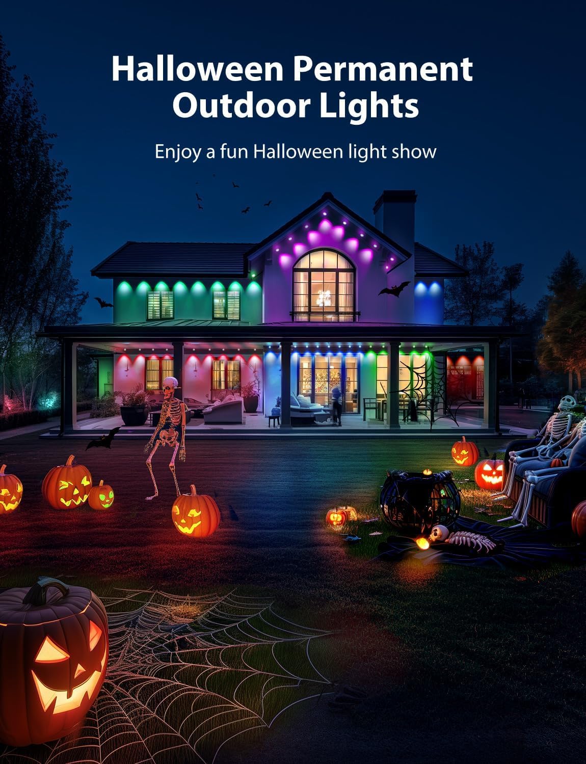 Lemonlovely Permanent Outdoor Lights Pro  120Ft With 88 Ic+Rgbcw Smart Led Eaves Christmas Lights For Daily Decoration  Ip67 Waterproof For Outside Xmas Halloween House Roof Lighting  Black