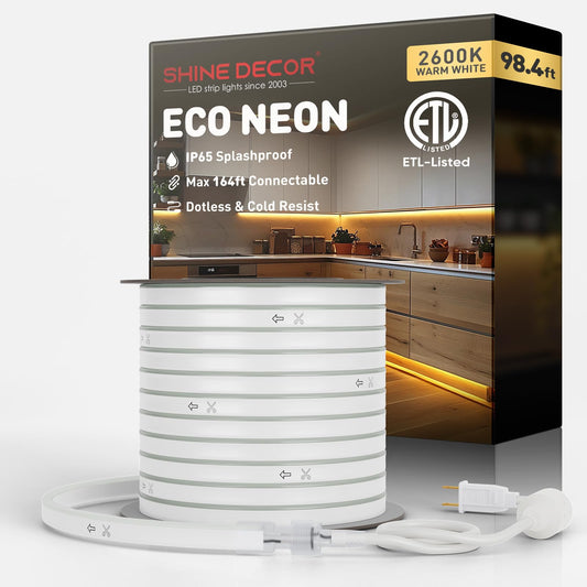 Shine Decor LED Neon Rope Lights, 98.4FT Flexible Waterproof Strip, Warm White, 30M, AC 110V 120V, 120 LEDs/M for Home and Commercial Use
