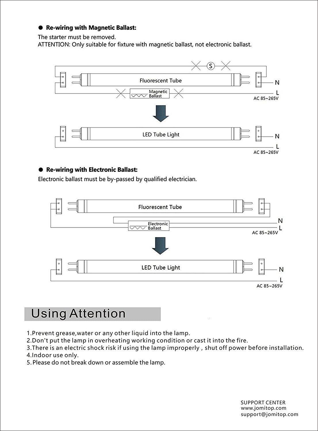 JOMITOP T8 LED Tube Light 28W, 3360 Lumens, Cold White 6000K, Dual-End Powered, Aluminum, 4FT, Model T812-28