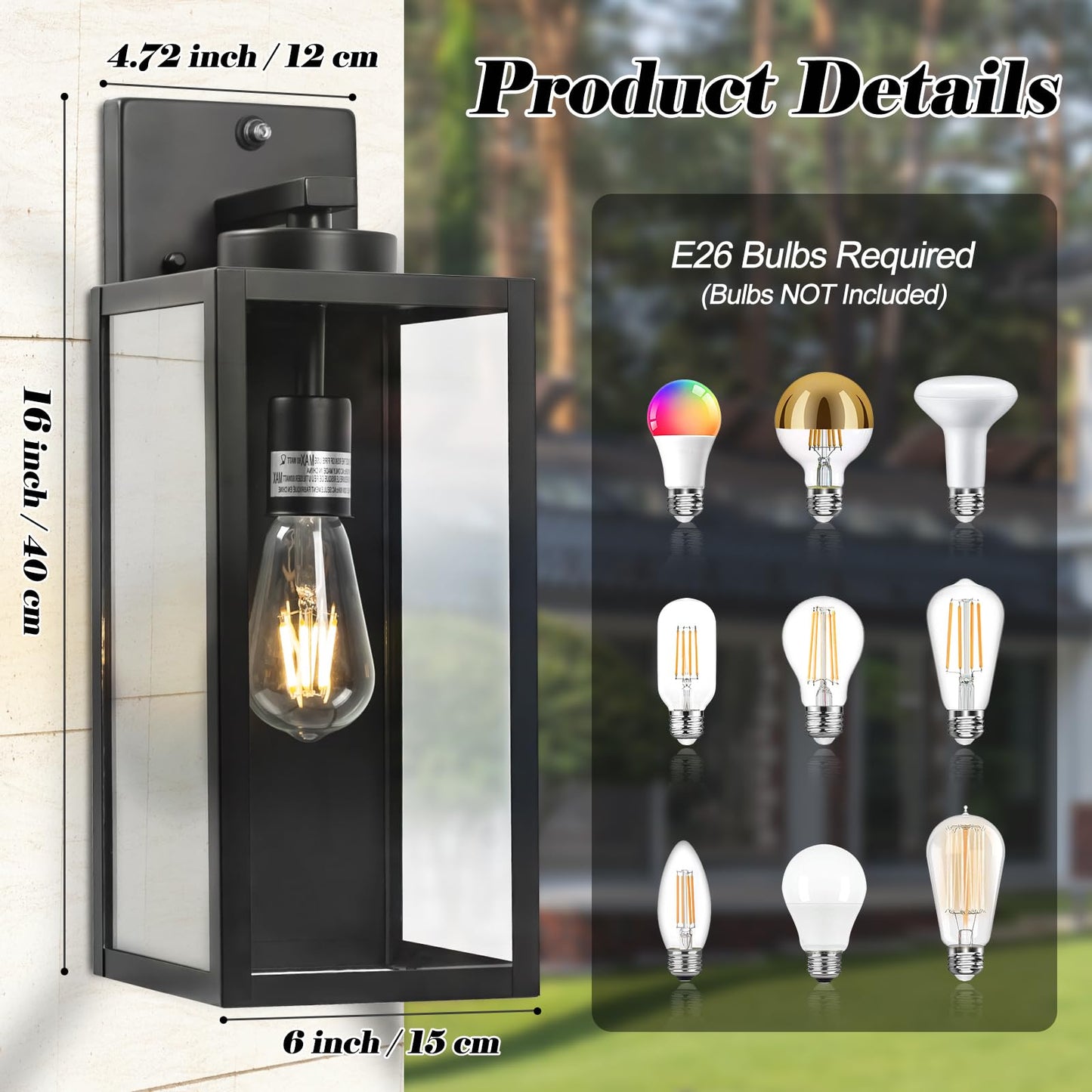 16-Inch Dusk To Dawn Outdoor Wall Light Fixture  Large Black Exterior Wall Lantern Waterproof  Farmhouse Porch Sconce Lighting  Modern Wall-Mounted Outside Lights For House Garage  Patio Lamp  2 Packs