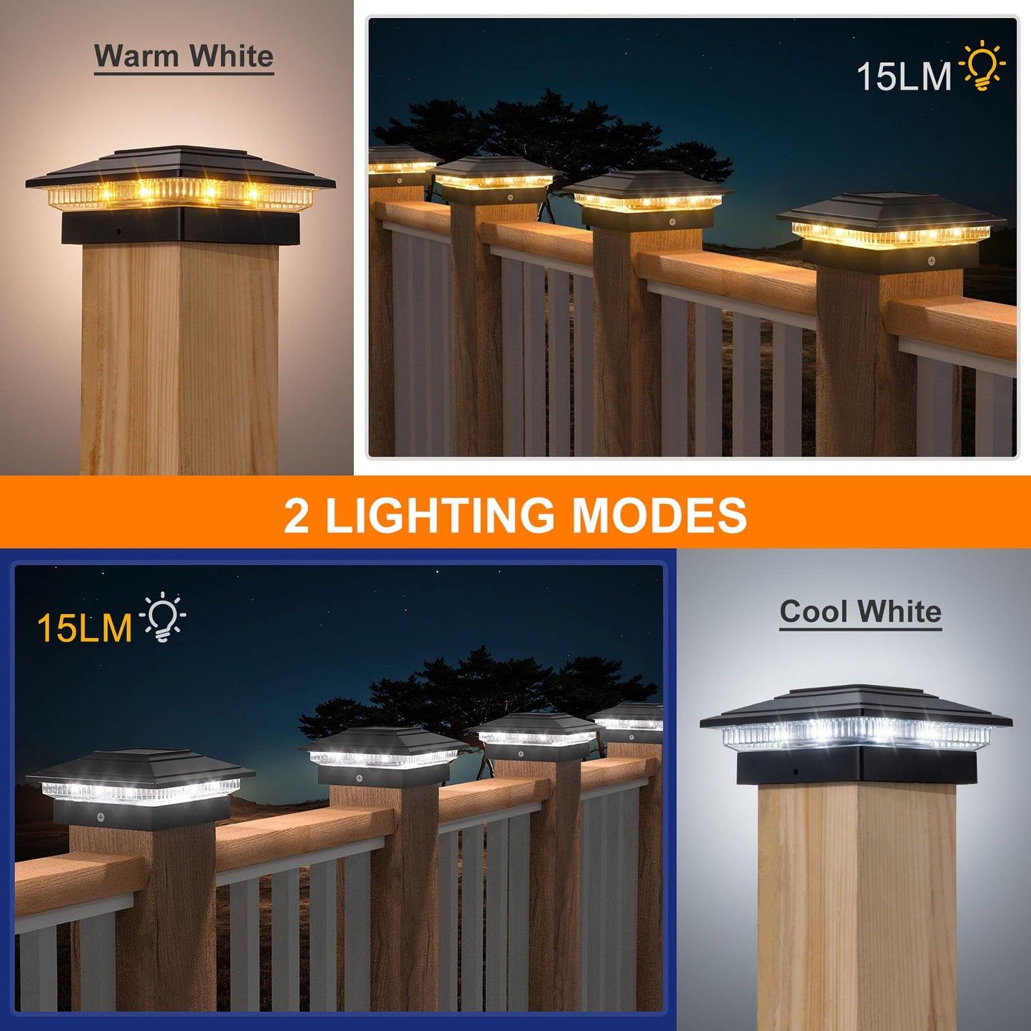 Aponuo Solar Post Cap Lights 16-Pack  Black Ip64 Waterproof 16 Led Fence Post Solar Lights For 4X4 5X5 6X6 Wood/Vinyl Posts  2-Mode Deck Post Lights Solar Powered  10-Hr Lighting For Patio Yard Porch