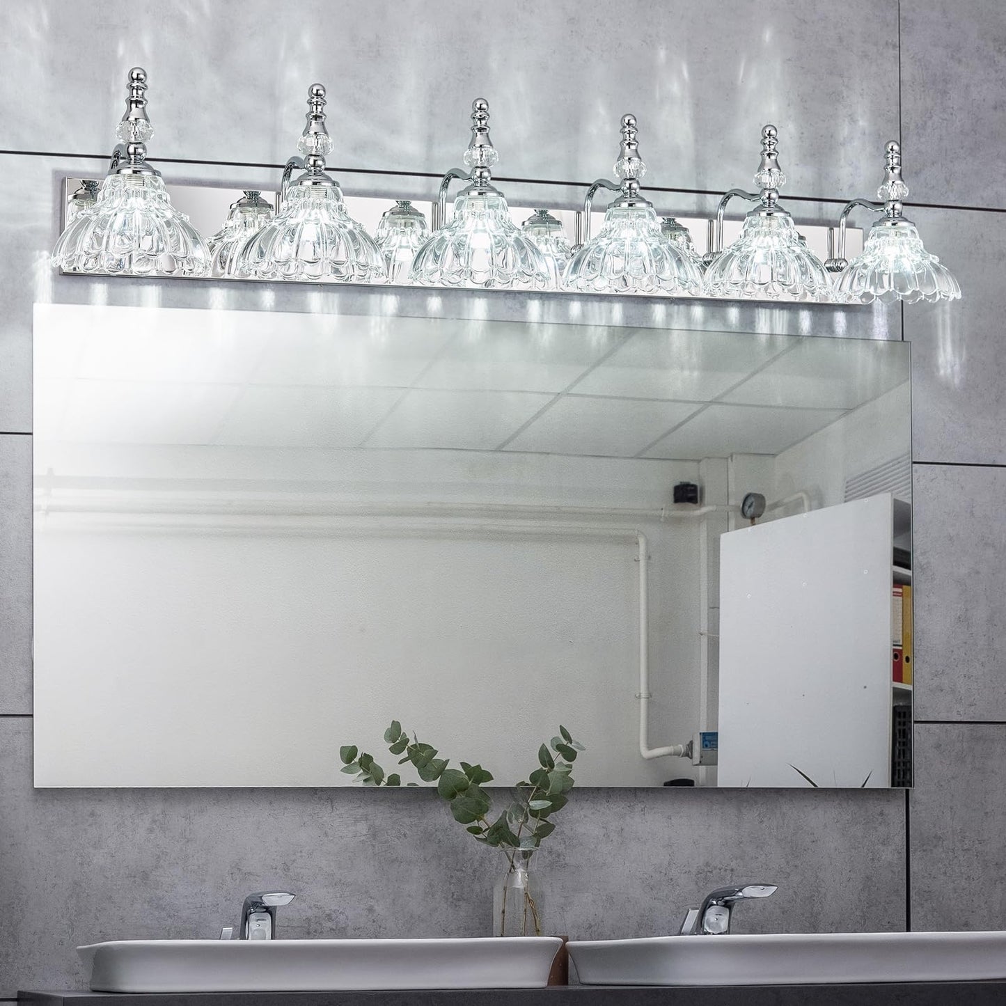Lbsqj Vintage Bathroom Vanity Light  6-Light Chrome Vanity Lighting Fixture With Flower Glass Shade  Bathroom Lighting Fixtures Over Mirror