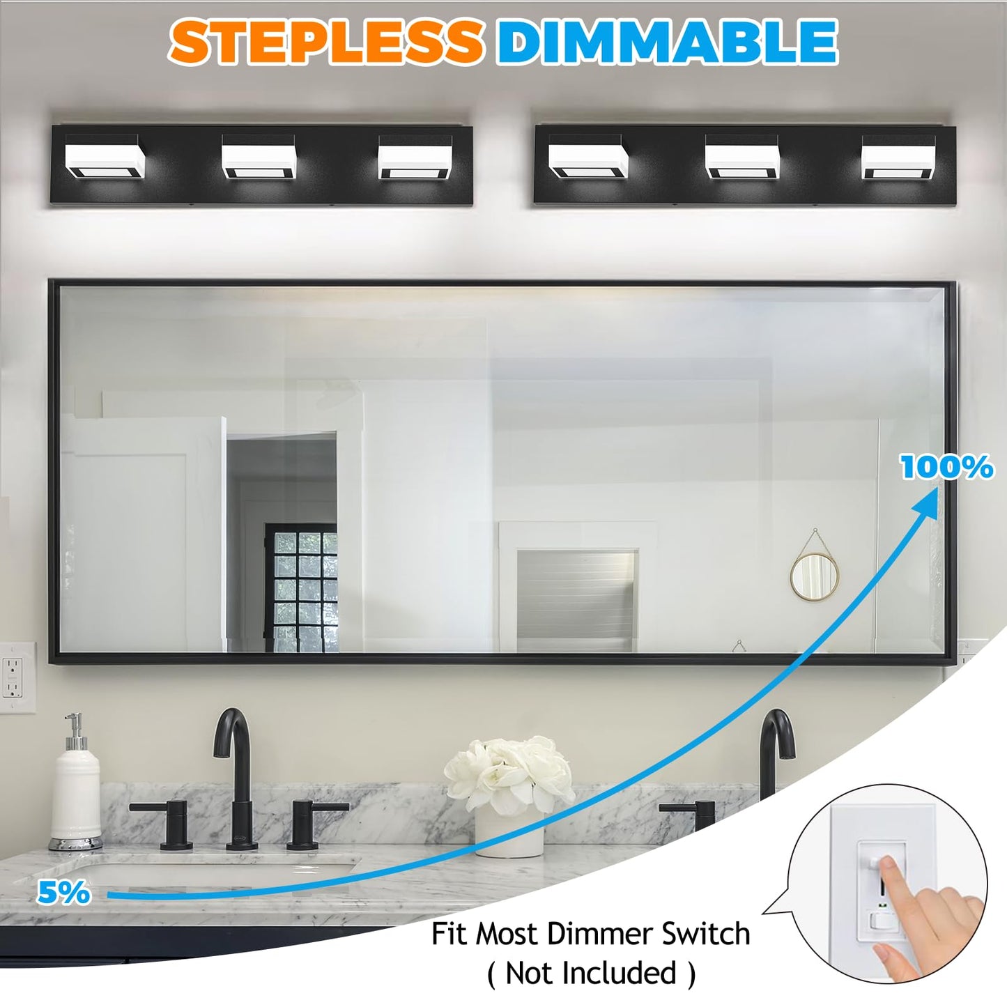 Izorro Led Modern Bathroom Lighting Fixtures Over Mirror (4-Light  30 Inch  Dimmable) Matte Black Bathroom Vanity Light Fixture With 360Rotatable Head (Cool White 6000K)