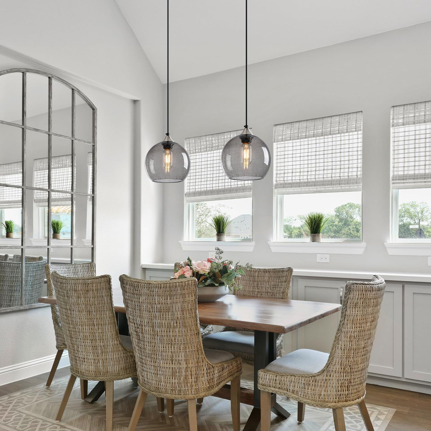 Lbsqj Light Grey Glass Pendant Lights Kitchen Island Lighting Globe Pendant Light Fixtures Modern Pendant Lighting For Bedroom Living Dining Room Light Fixture (7.87 In  2 Pack)