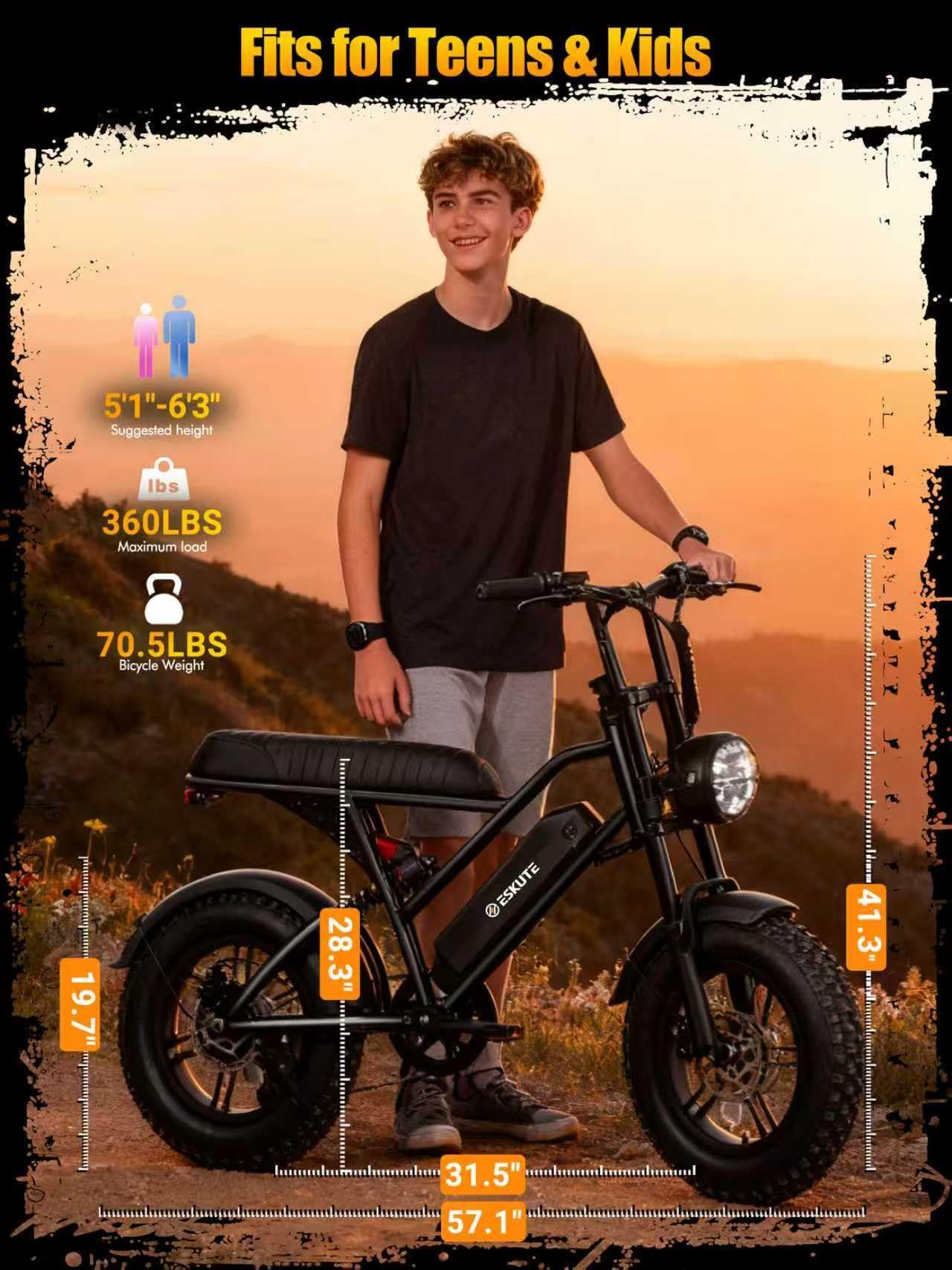 Elecby V100 1500W Peak Electric Bike for Adults, 28MPH 48V 13Ah Removable Battery, 60 Mile Range, 16"x4.0" Fat Tire, 7-Speed E-Bike with Dual Suspension – Commuter Ebike for Men & Women
