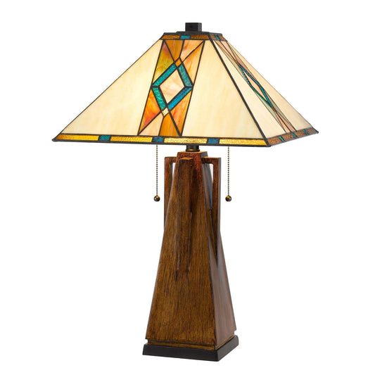 Benzara Table Lamp with Tiffany Shade, Geometric Design, Metal, Multicolor, Model BM241807