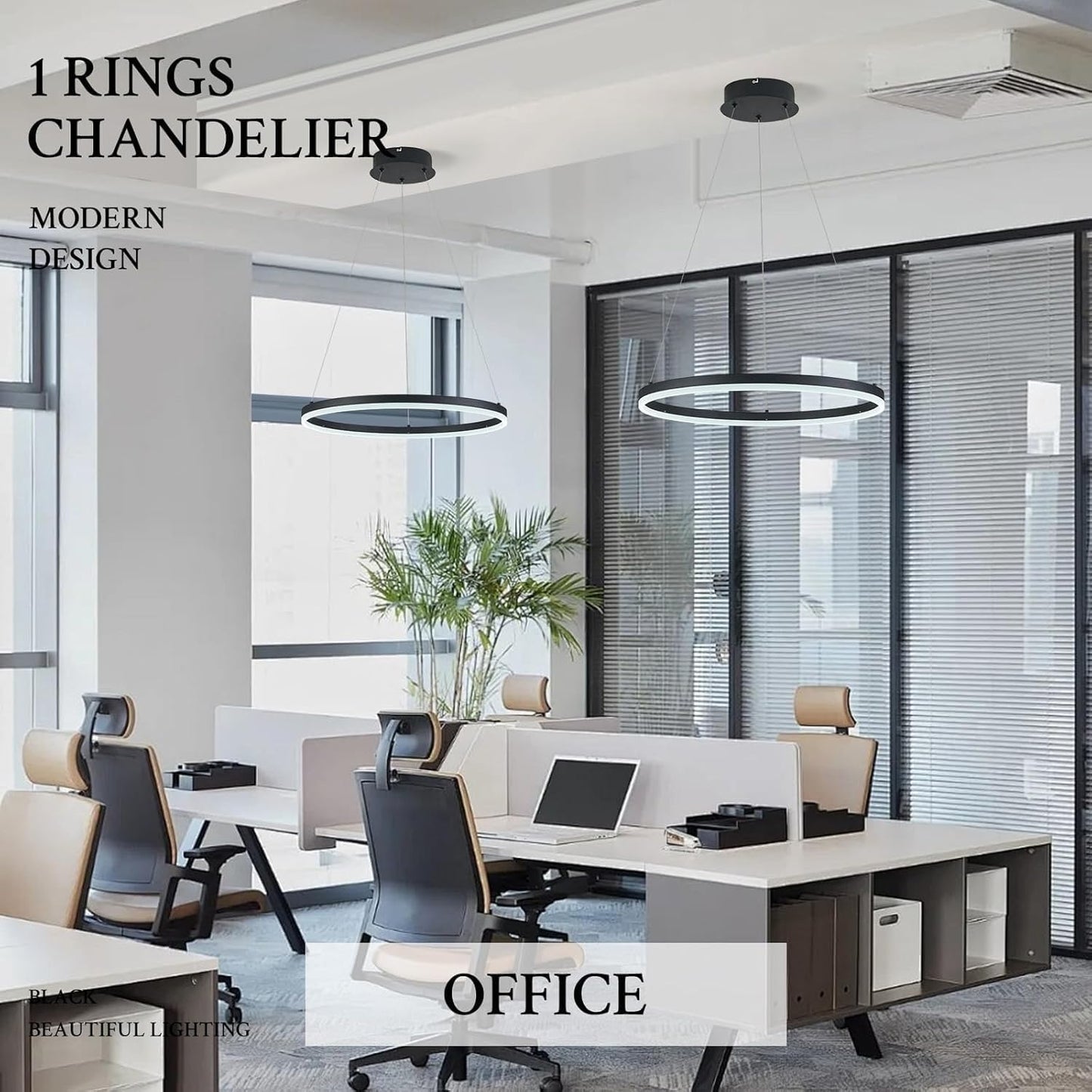 Sparklelf Modern Led Pendant Lighting 24 Ring Chandelier Black Dimmable Led Chandelier For Dining Room 36W Adjustable Pendant Light Fixture For Living Room Bedroom Home Office Foyer  3000-6500K