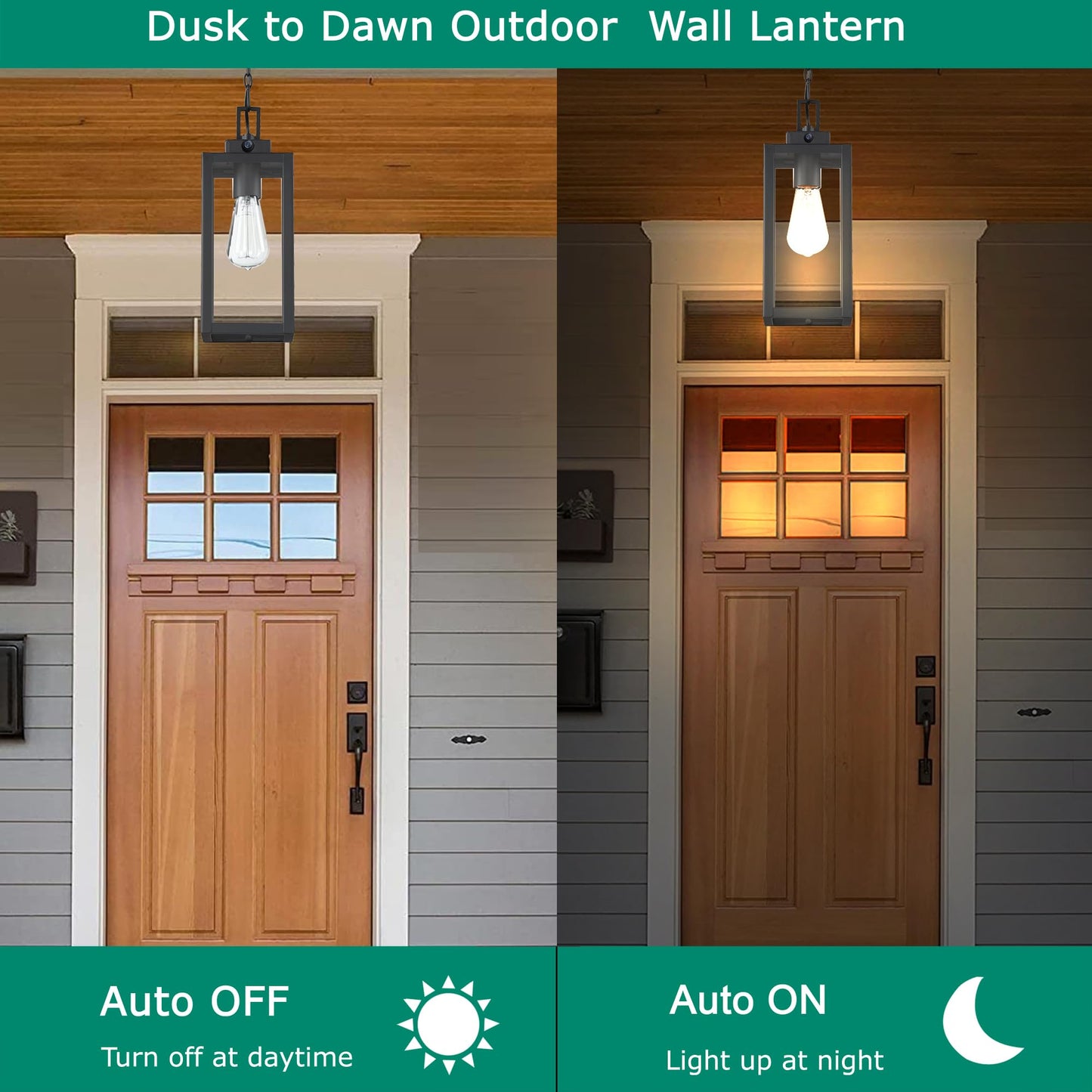 Faymart Lighting 13 Inch Outdoor Pendant Light Dusk To Dawn Hanging Porch Light For Entrance Front Door Photocell Pendant Lights For Porch Dusk To Dawn Hanging Lantern Steel And Glass E26