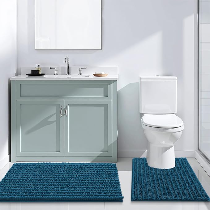 Arotive Luxury Chenille Bathroom Rug Mat, Extra Soft Thick Absorbent Shaggy Bath Rugs, Non-Slip Machine Wash Dry, Plush Bath Mats for Bathroom, Shower and Tub, 44x24, Peacock Blue