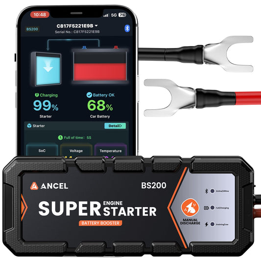 ANCEL BS200 Super Starter - Permanent Connected Starting System with Super Capacitor, Car Battery Jump Booster & Health Monitor via App, -40℉~176℉ in-Cabin Jump Box for 3.0L Vehicles