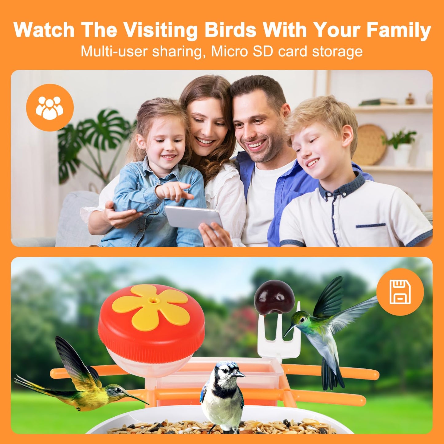 LyteSolar Bird Feeder with Camera,1080P HD,160° Wide Angle,AI Recognition, 1.8L Capacity 32G SD Card, Solar Powered, 50Pcs DIY Bird Stickers for Outdoor Garden