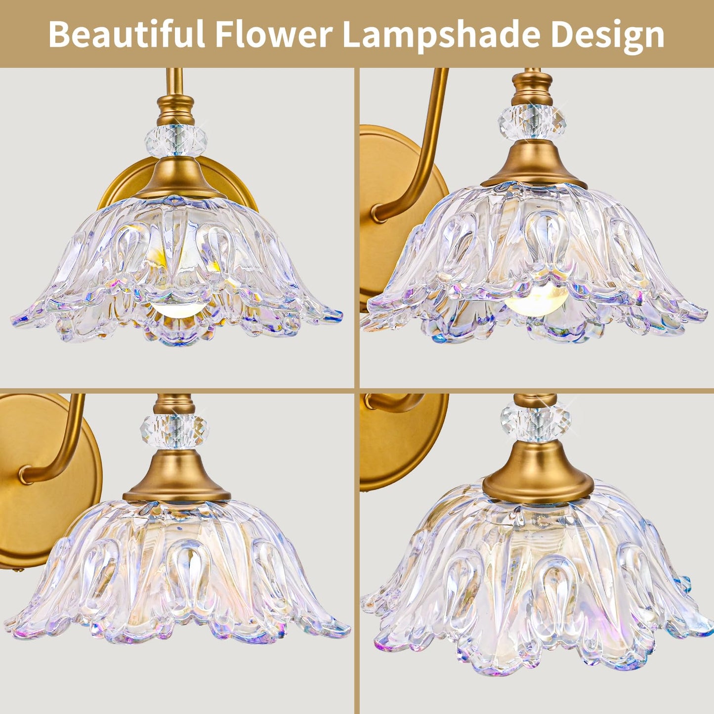 Sunkryster 1 Piece Vintage Wall Sconce With Floral Rainbow Glass Shade  Matte Brass Finish Wall Mount Lighting For Bathroom Vintage Bathroom Vanity Light Fixtures