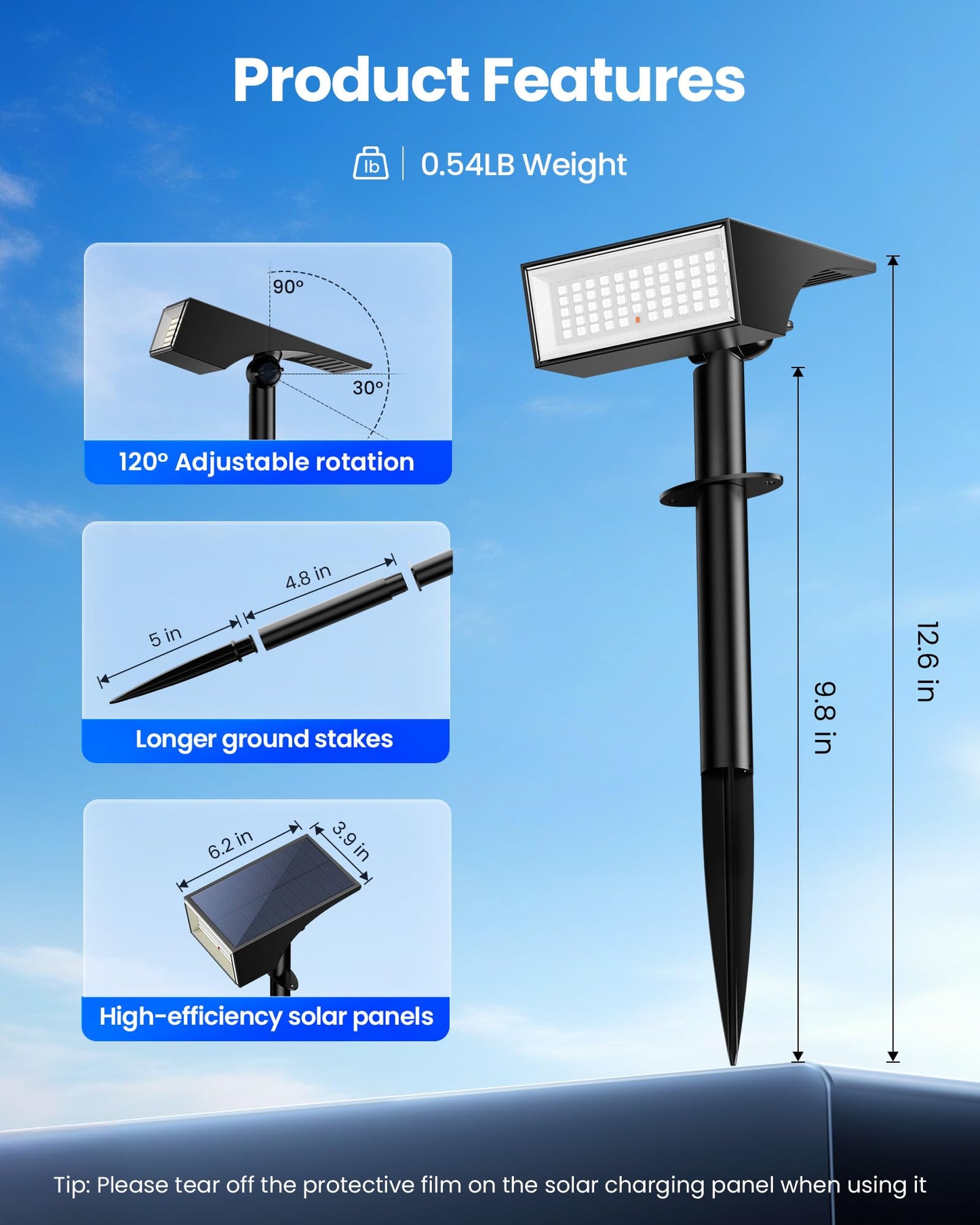 Koicaxy Solar Lights Outdoor Waterproof 6 Pack Ip65  9 Light Modes  Higher Charging Efficiency  Auto On/Off Solar Spotlights For Outside Garden Decor Yard Pathway Patio Holiday Christmas - Rgb Light