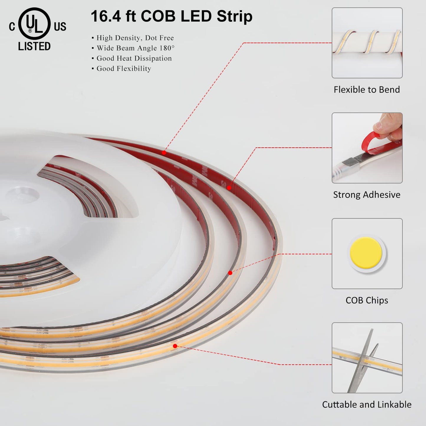 dephen Outdoor LED Tape Lights, 16.4ft, 6500K, 528 LEDs/m, IP67 Waterproof, Vinyl, Patio & Garden Lighting, No Adapter Included