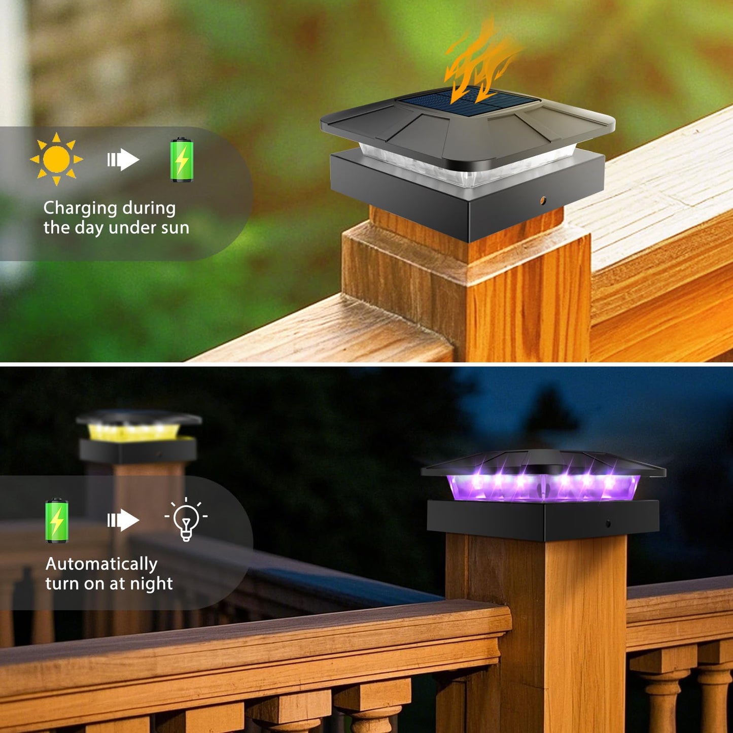 Peasur 4X4 Solar Post Cap Lights Rgb Color Changing  8 Packs Led Deck Fence Light Solar Powered Outdoor Waterproof  Wood/Vinyl Posts Top Lighting For Outside Yard Garden Patio