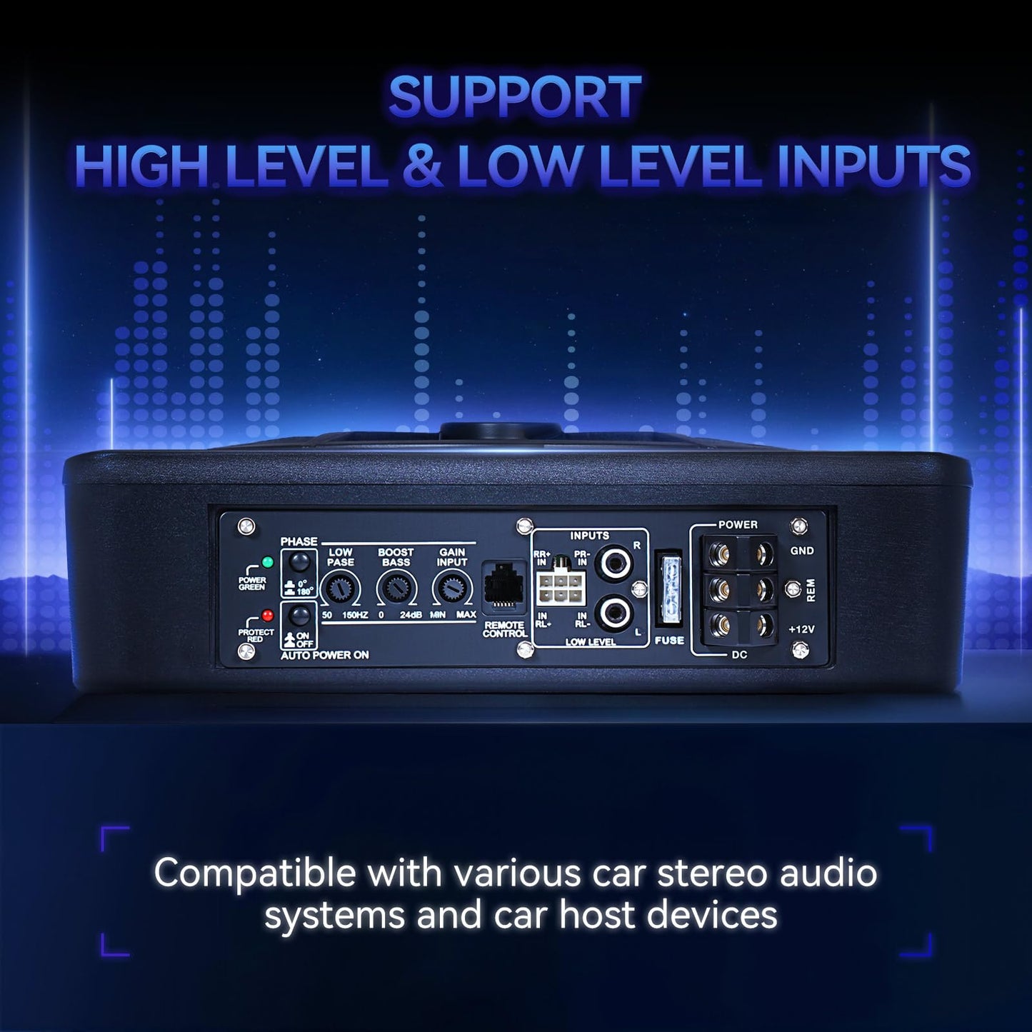 1000W Car Subwoofer With Remote Control, 10 Slim Under Seat Powered Car Subwoofer W/Built-In Amplifier & Hi/Lo Input, Bass Spe