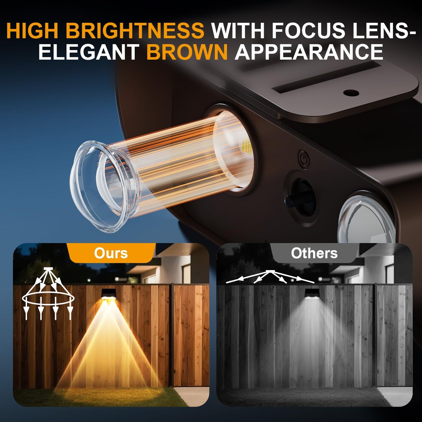 Super Long Lasting Solar Fence Lights Outdoor Deck Lights Waterproof Perfect For Winter And Rainy Days Dusk To Dawn High Brightness Solar Lighting For Wall Step Yard Patio Backyard (8Pack Brown)