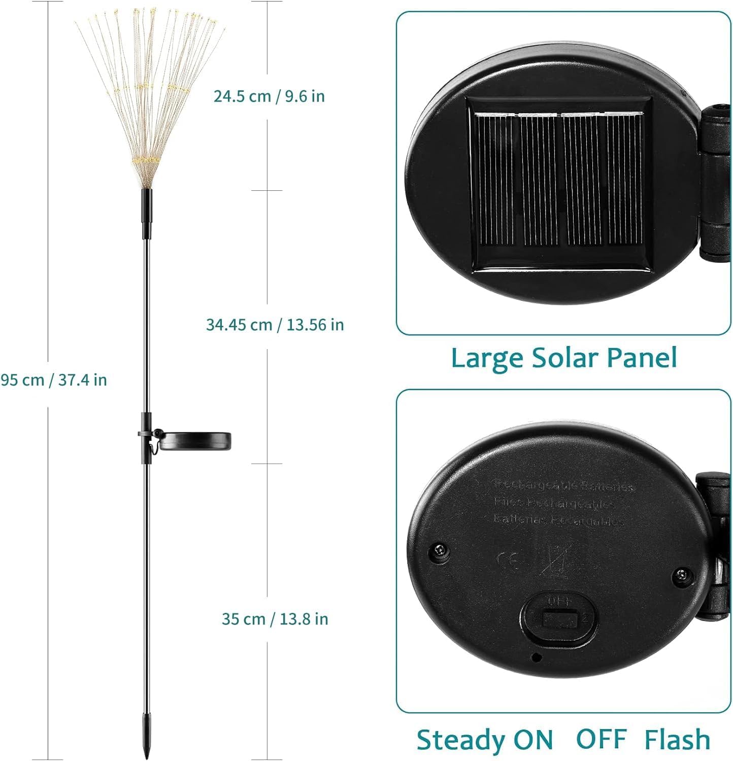 Jjgoo Solar Firework Lights  4 Pack 120 Leds 2 Lighting Modes Solar Garden Lights Outdoor Waterproof For Yard Patio Walkway Pathway Party Wedding Christmas Decorative - Warm White