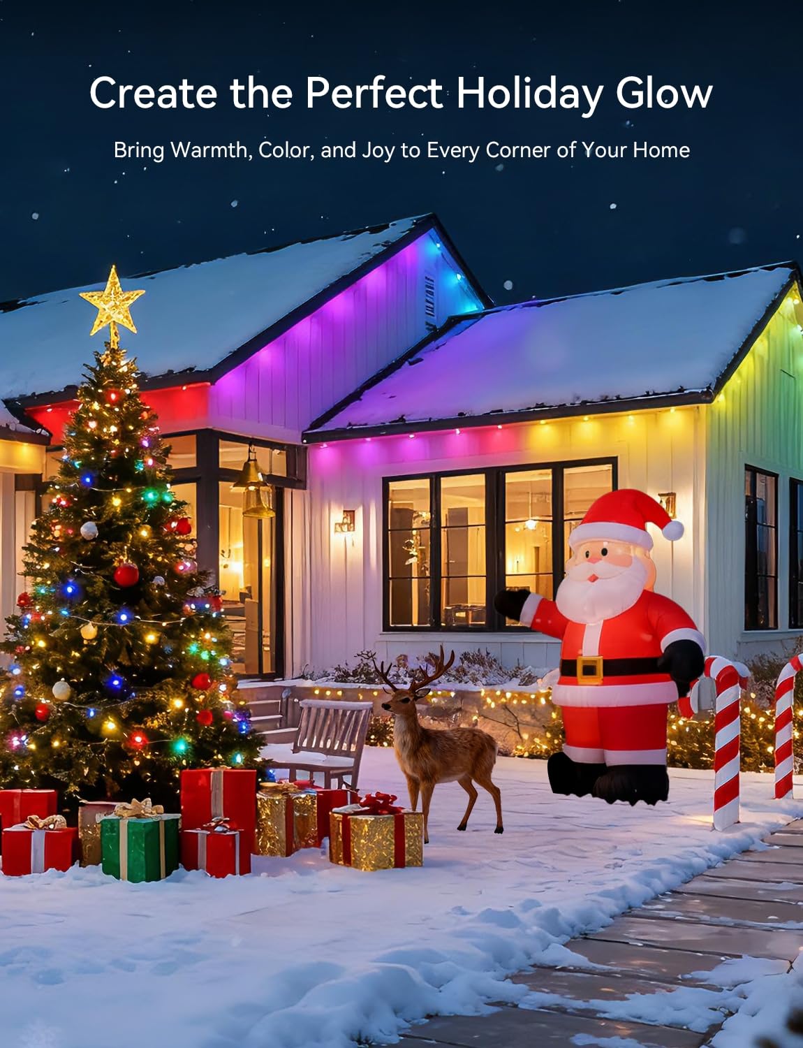 Lemonlovely Permanent Outdoor Lights For House -Eaves Lights 150Ft With 75 Ic+Rgbcw Led Ip67 Waterproof  Smart Outside Led Christmas Light With App/Remote  Eternity Lighting For Holiday/Daily