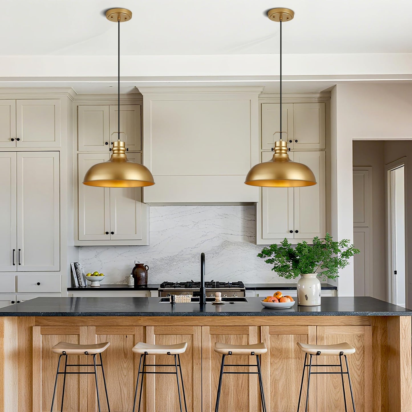 Alaislyc Gold Farmhouse Pendant Lights 16 Inch Matte Pendant Lighting For Kitchen Island Industrial Adjustable Height Vintage Dome Hanging Light Fixtures For Barn  Dining Room 1 Pack